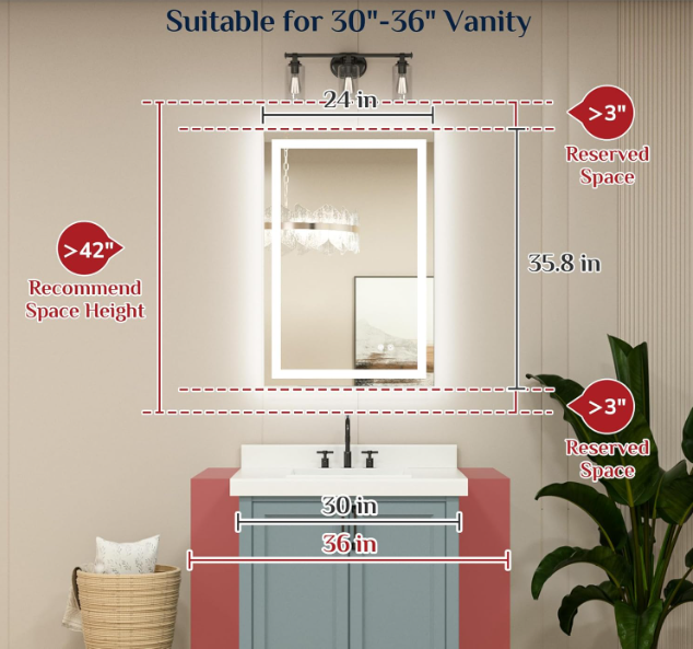Front & Backlit Commercial LED Vanity Mirror – LED Mirror for Motel & Hotel Bathroom with Anti-Fog | LG054