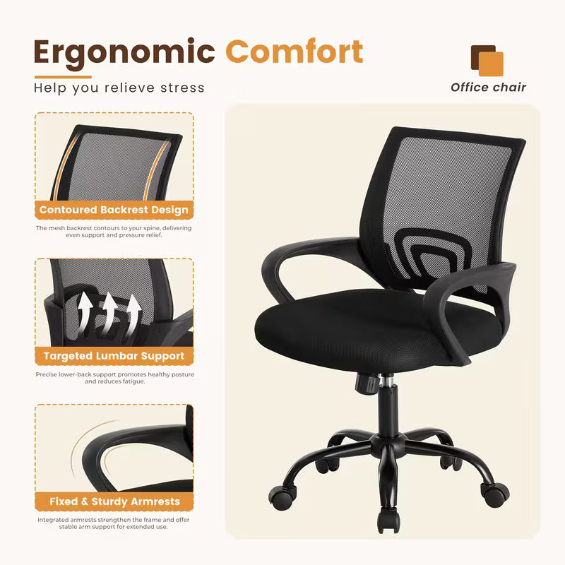 Lush Executive-Flow | Ergonomic Mid-Back Office Chair | Lumbar Support & Rocking Mode