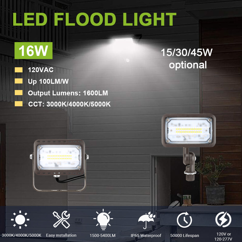 Lush Flood-Pro Knuckle | 15W-45W Adjustable LED Flood Light | 1/2" Knuckle Mount