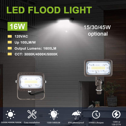 Lush Flood-Pro Knuckle | 15W-45W Adjustable LED Flood Light | 1/2" Knuckle Mount