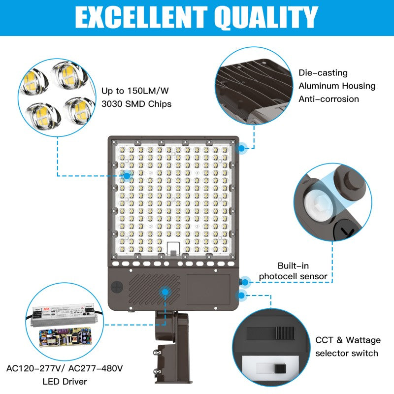 IP65 Waterproof LED Parking Lot Fixture with Universal Mounting
