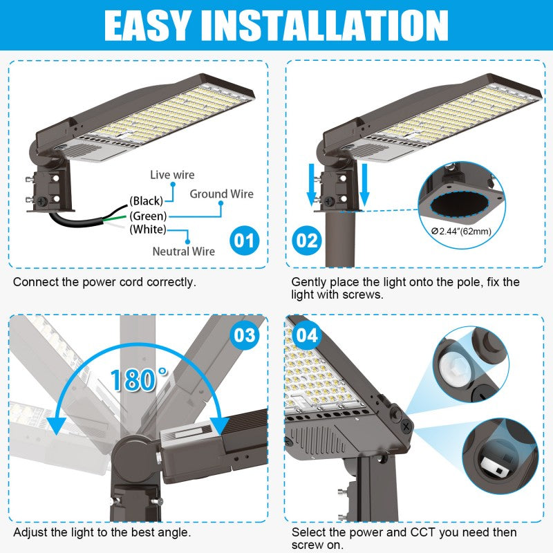 IP65 Waterproof LED Parking Lot Fixture with Universal Mounting