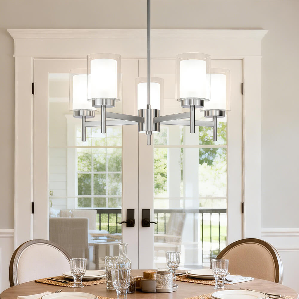 Modern Brushed Nickel 5-Light Glass Pendant Chandelier