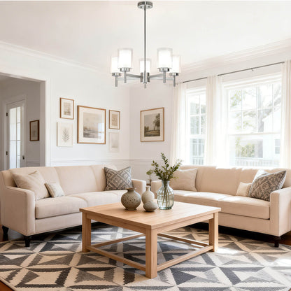 Modern Brushed Nickel 5-Light Glass Pendant Chandelier