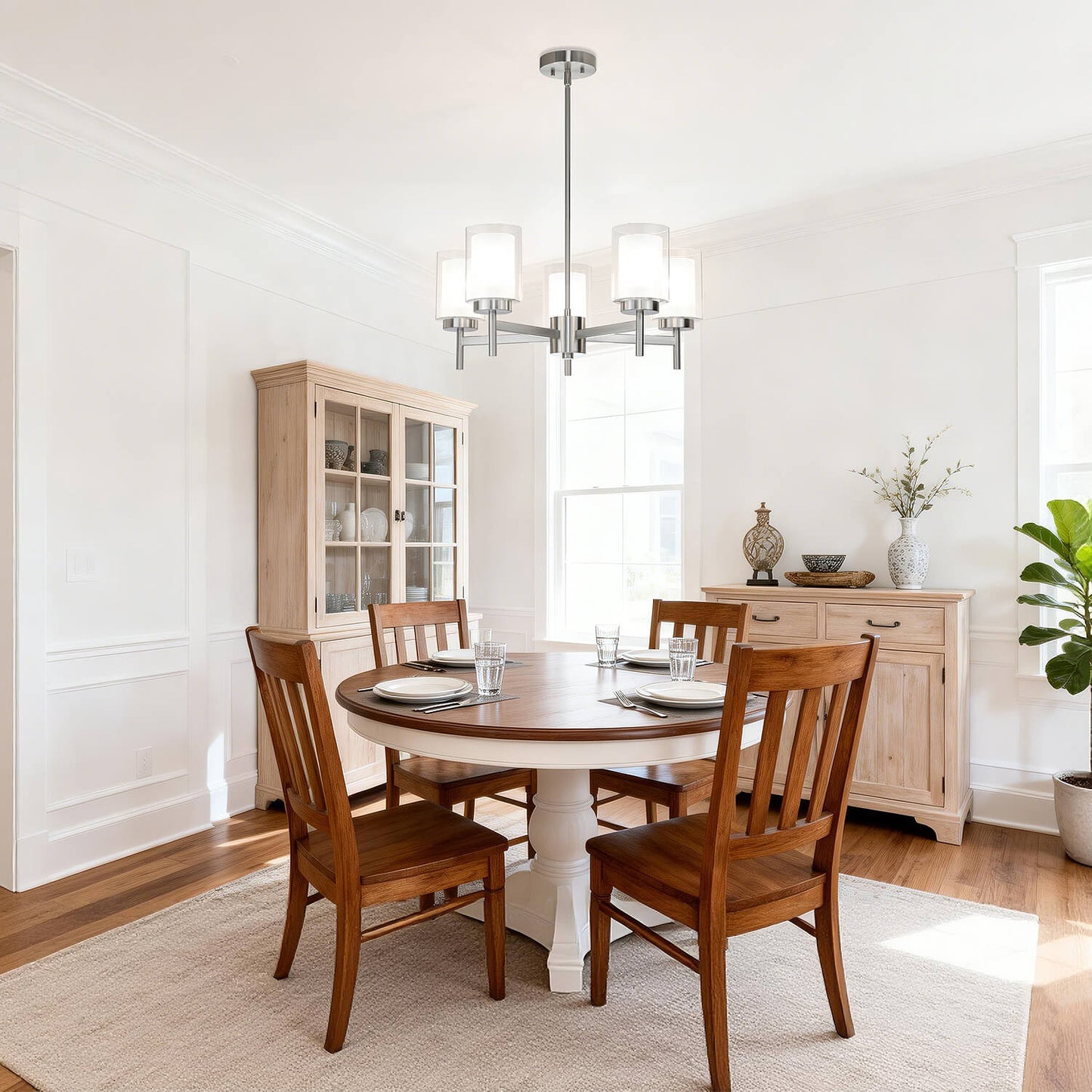 Modern Brushed Nickel 5-Light Glass Pendant Chandelier