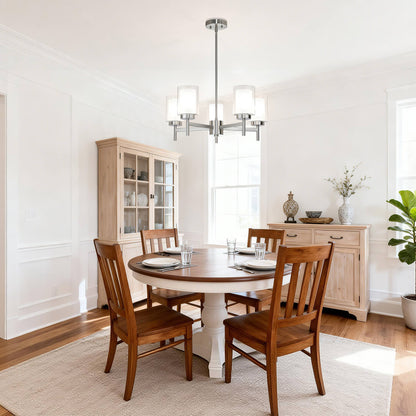 Modern Brushed Nickel 5-Light Glass Pendant Chandelier