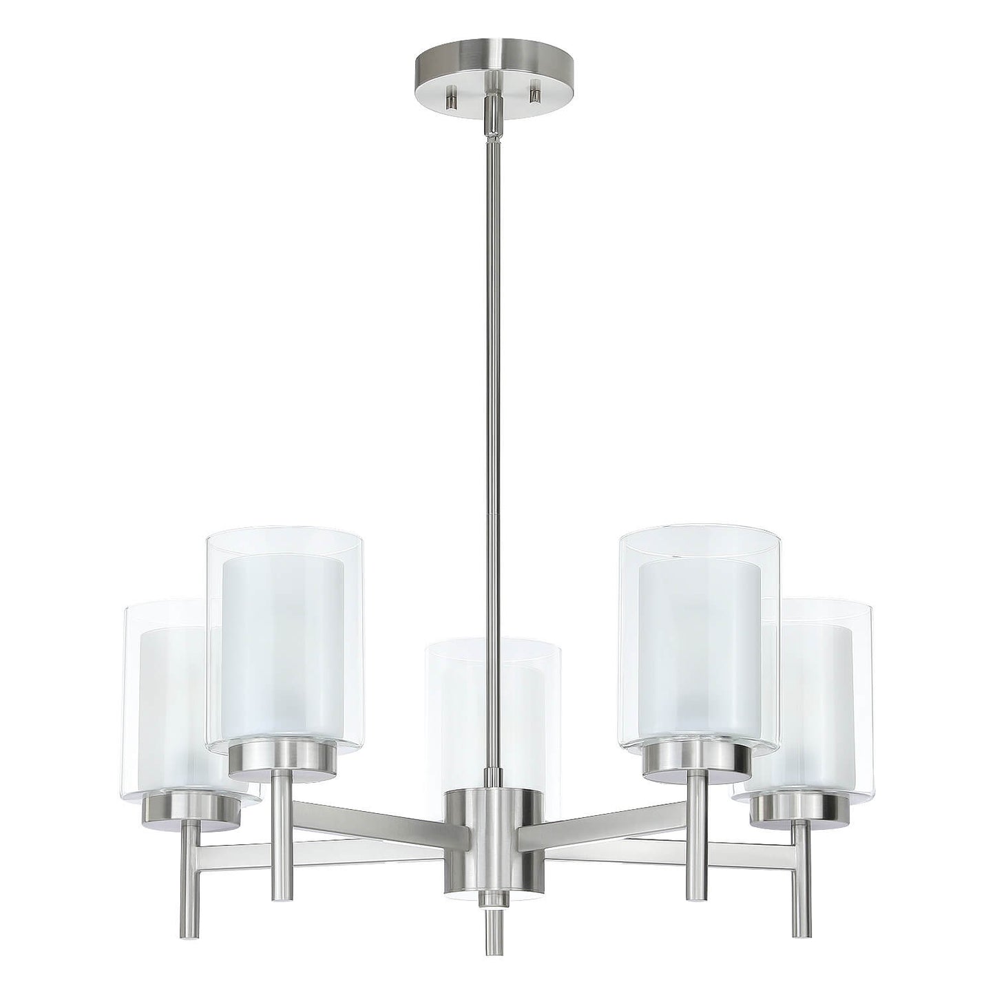 Modern Brushed Nickel 5-Light Glass Pendant Chandelier