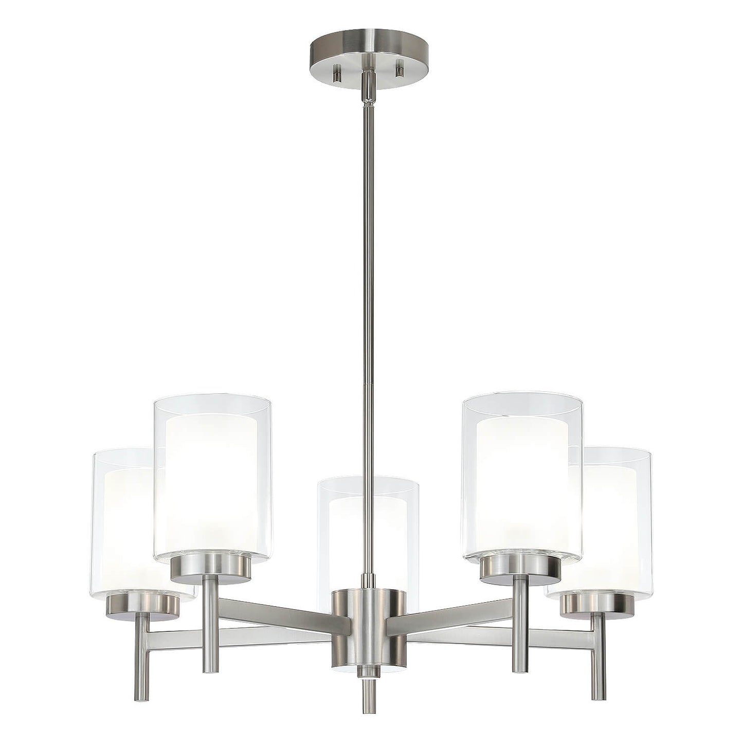 Modern Brushed Nickel 5-Light Glass Pendant Chandelier