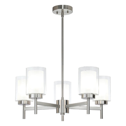Modern Brushed Nickel 5-Light Glass Pendant Chandelier