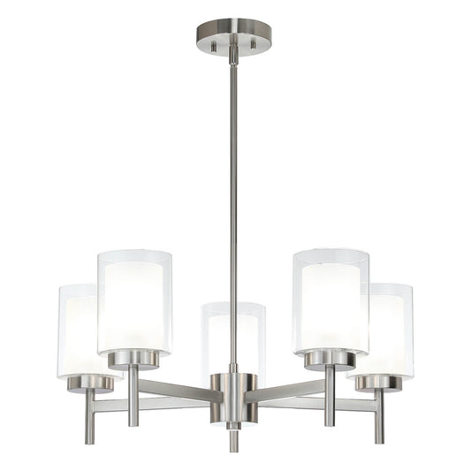 Modern Brushed Nickel 5-Light Glass Pendant Chandelier