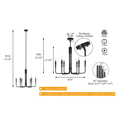 Farmhouse Black 6-Light Candle Chandelier