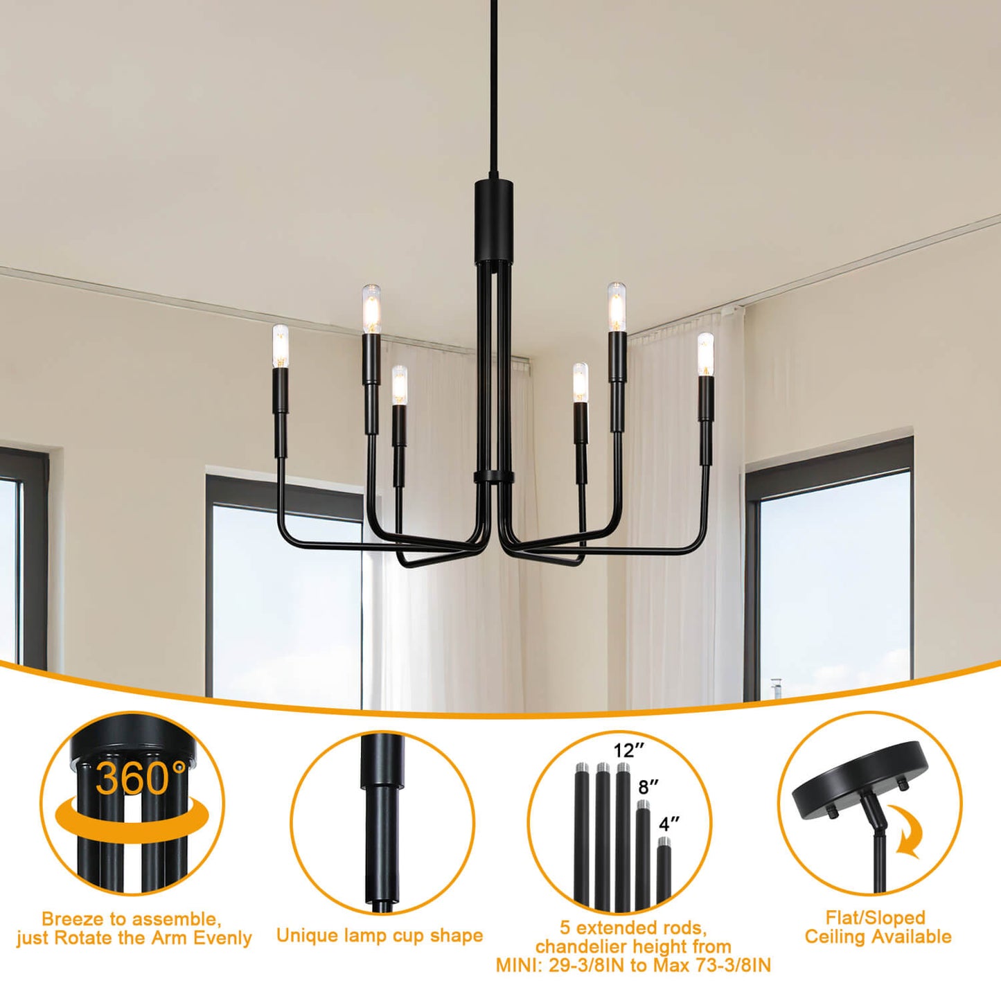 Farmhouse Black 6-Light Candle Chandelier