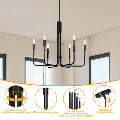 Farmhouse Black 6-Light Candle Chandelier