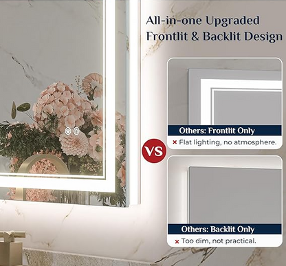 Commercial LED Vanity Mirror – Brushed Frame Hotel Bathroom LED Mirror with Anti-Fog | LG066