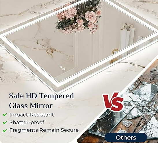 Commercial LED Vanity Mirror – Brushed Frame Hotel Bathroom LED Mirror with Anti-Fog | LG066