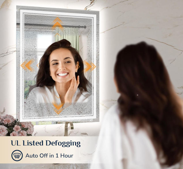 Commercial LED Vanity Mirror – Brushed Frame Hotel Bathroom LED Mirror with Anti-Fog | LG066
