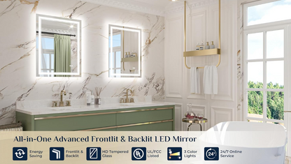 Commercial LED Vanity Mirror – Brushed Frame Hotel Bathroom LED Mirror with Anti-Fog | LG066
