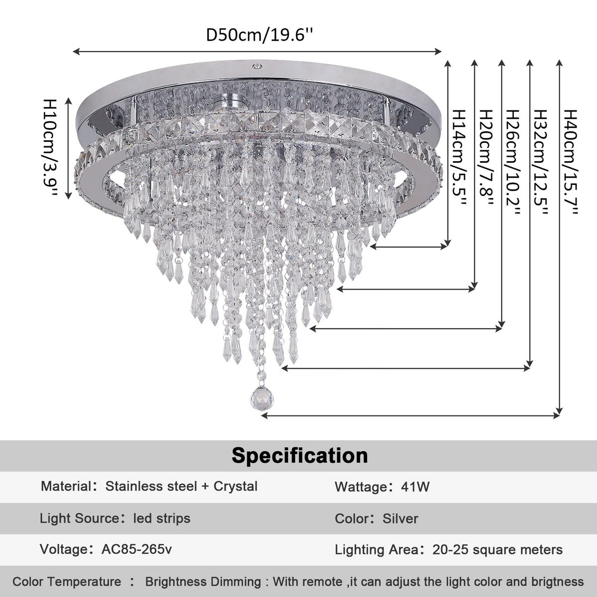 Aurelia Modern Crystal LED Ceiling Chandelier – 50cm